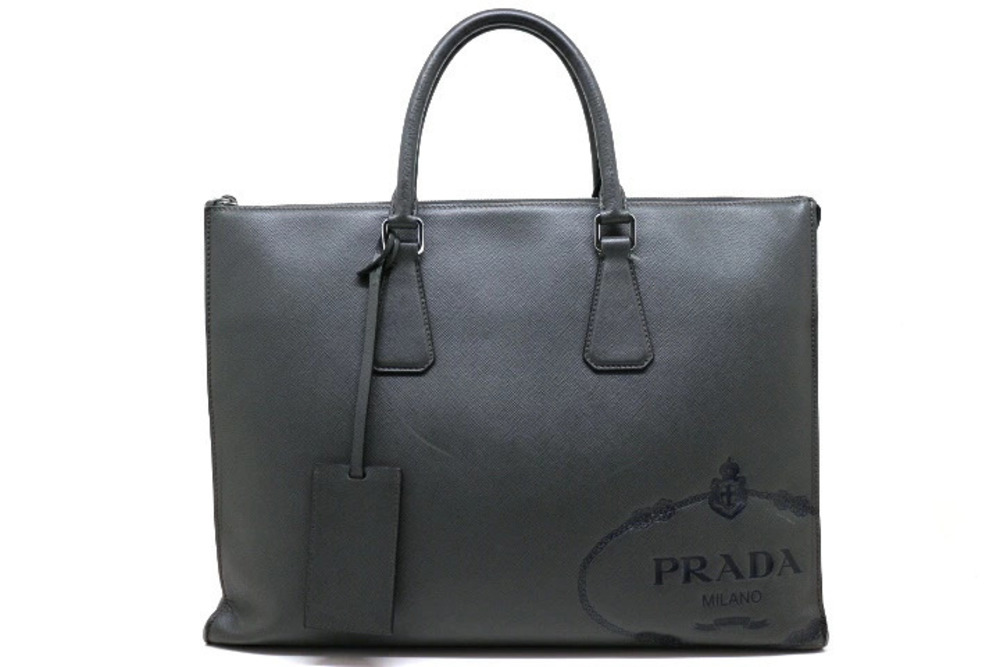 Prada bag briefcase business gray Saffiano leather
